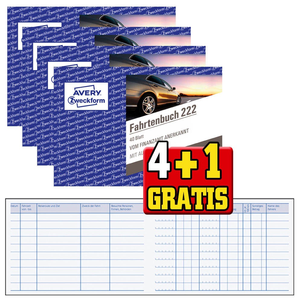 4+1 GRATIS: AVERY Zweckform Formularbücher 222-5 Fahrtenbuch, Pkw mit Kraftstoffverbrauch