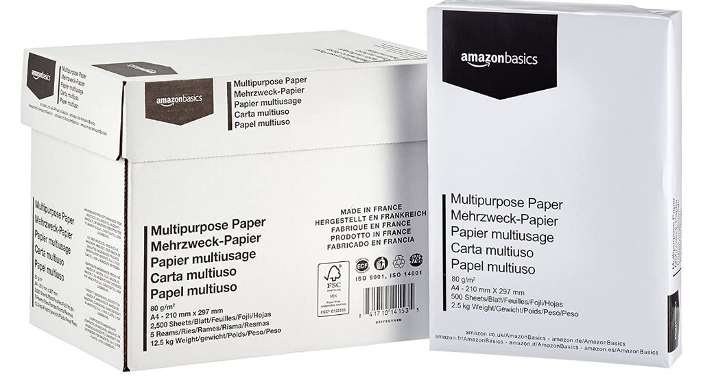 Amazon Basics Druckerpapier, DIN A4, 80 g/m², 5x500 Blatt, Weiß